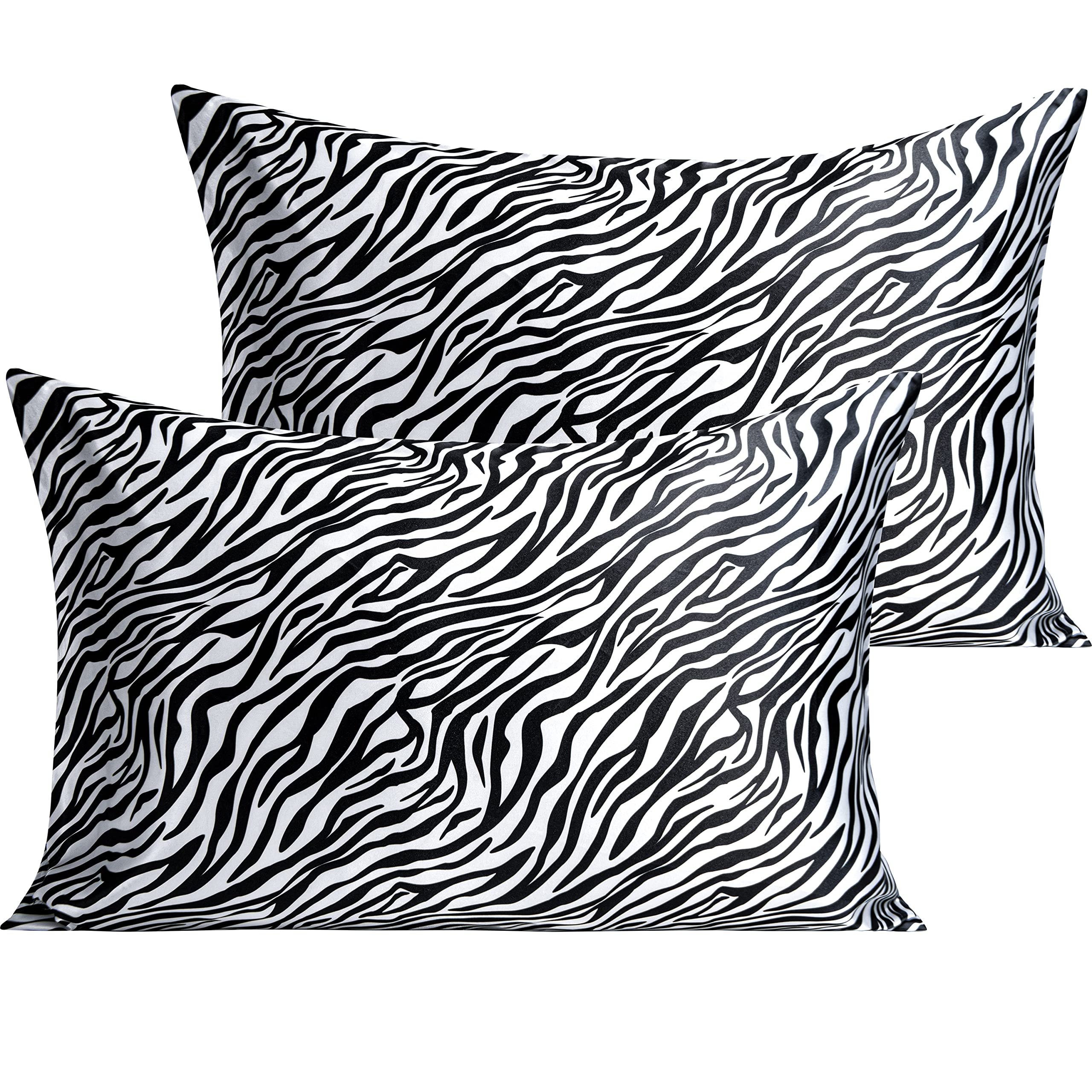 Ntbay 2 Pack Satin Queen Pillowcases For Hair And Skin, Luxurious And Silky Zebra Printed Pillow Cases With Envelope Closure, 20X30 Inches, Black And White